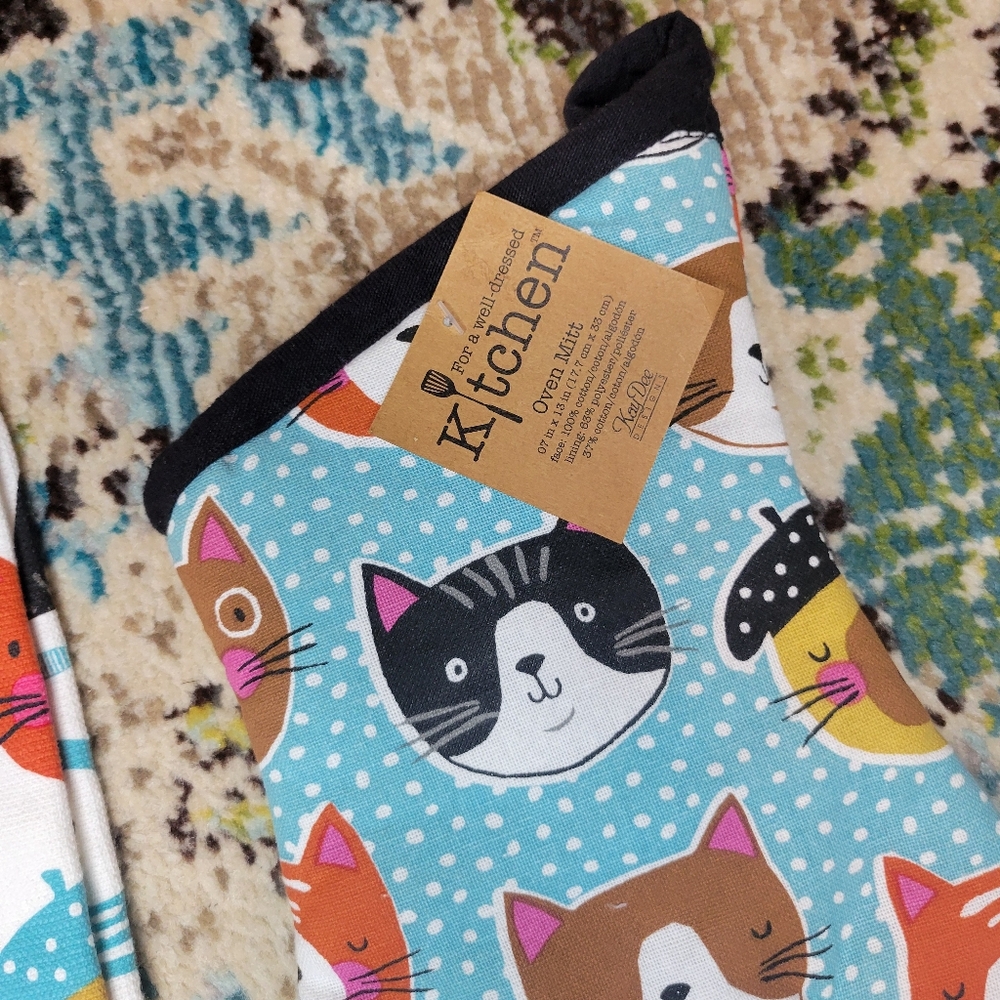 Kitchen Cat Printed Towel & Matching‎ Oven Mit NEW - Picture 3 of 5